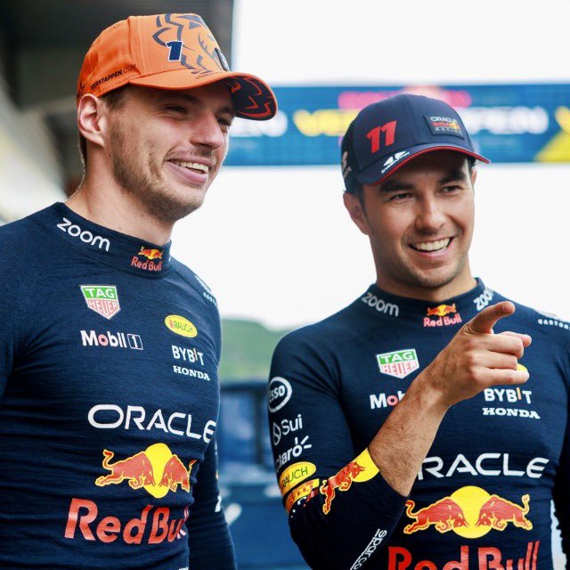 redbulletin's tweet photo. ���️F1 journalist Tom Clarkson told a lovely story of Max and Checo after the #BelgianGP😆🍼

“After the press conference, Checo left his drinks bottle. I picked it up and I was just walking back down to the paddock carrying Checo’s drinks bottle and was gonna deliver it to someone at Red Bull.”

“Max happened to be near me and he ran over and said, ‘why have you got one of our drinks bottles?’

And I said, well, your teammate left it in the press conference room.

Max: ‘Do you want me to give it to him?’

So I said, ‘well, that would be great’ and gave it to him, and off he ran"

“I found myself thinking, how many other drivers on this grid, particularly the mega stars would’ve done that?”

#F1 [F1 Nation Podcast]