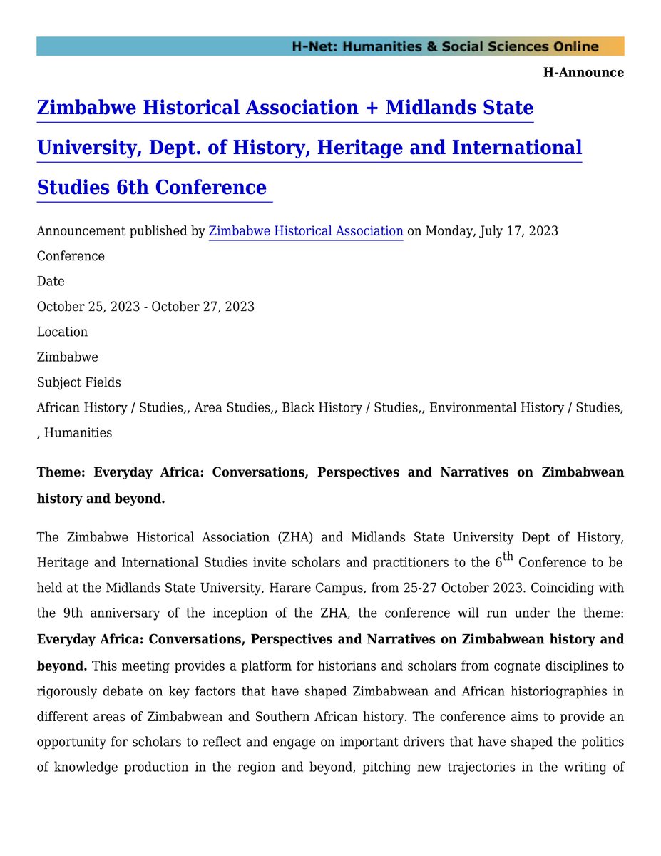 Zimbabwe Historical Association tweet media