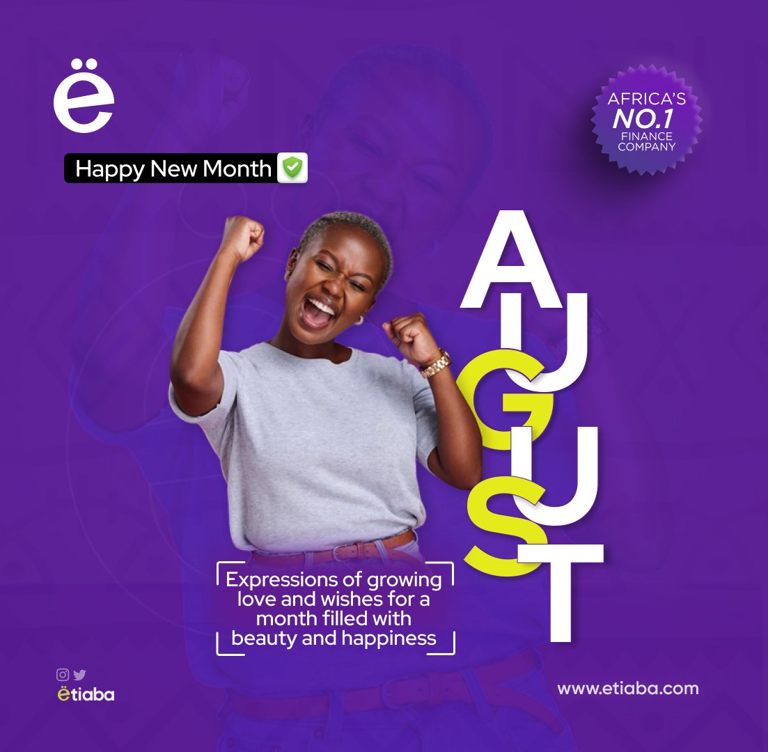 Step into August with Etiaba, your ultimate financial companion! 🌟💰✨
As the sun rises on this brand-new month, let Etiaba empower you to conquer your financial goals and seize every opportunity that comes your way. 📈💼💪

#EtiabaFinance #NewMonthNewOpportunities #Financial