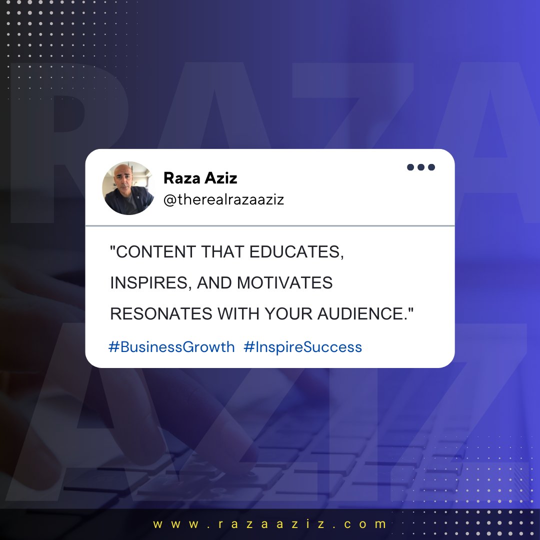 therealrazaaziz's tweet photo. "Content that educates, inspires, and motivates resonates with your audience."

Learn more: https://t.co/D6lPAFkfy6 https://t.co/2Wh2StYYkZ