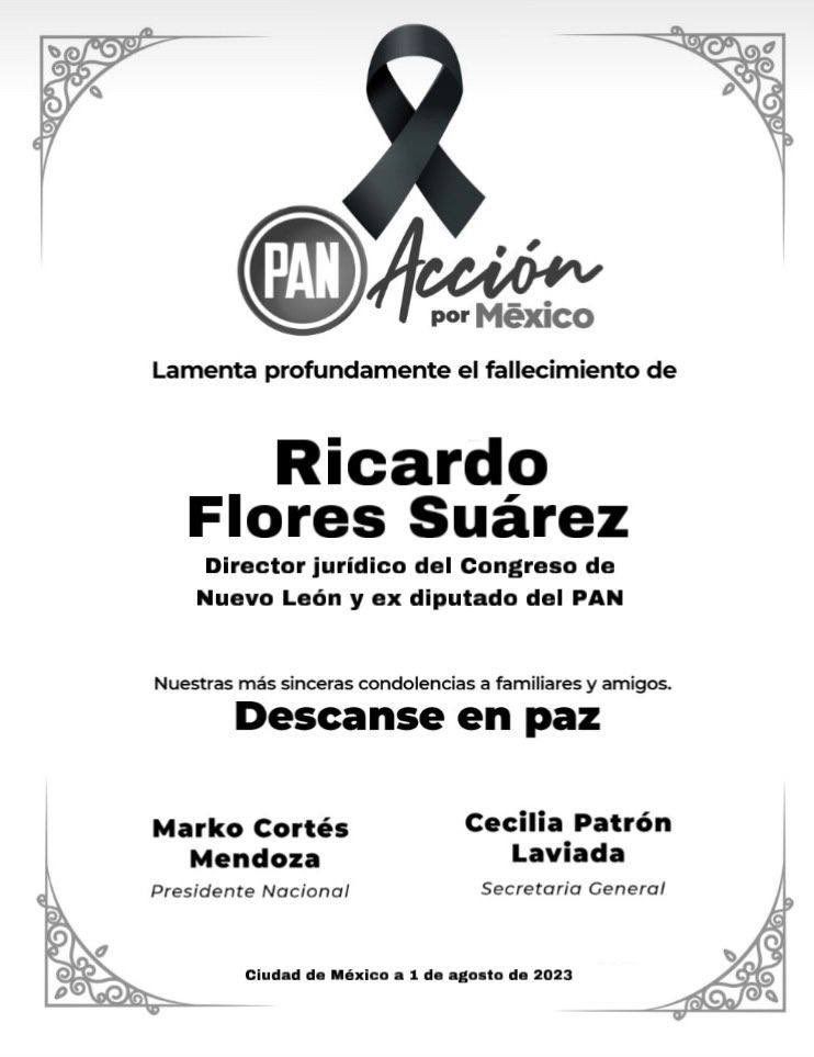 MarkoCortes's tweet photo. Qué tristeza enterarme de la partida de Ricardo Flores, gran amigo y compañero panista de Nuevo León. Mi más sentido pésame a su familia y amigos, les envío un abrazo con cariño. Descansa en paz, Cubi. https://t.co/xo4lekjxKz