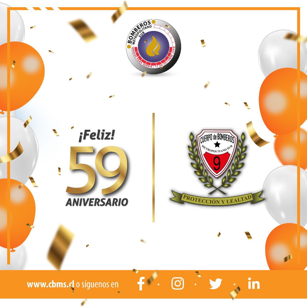Bomberos_MetSur's tweet photo. #SuperintendenteCBMS #ComandanteCBMS y todo el Honorable Directorio envía un fraterno mensaje de afecto y de felicitaciones, a cada una y uno de los integrantes de la @novena9cbms en su 59° aniversario de fundación @muniloespejo
#unidosparaservir https://t.co/xiwnpZKXru
