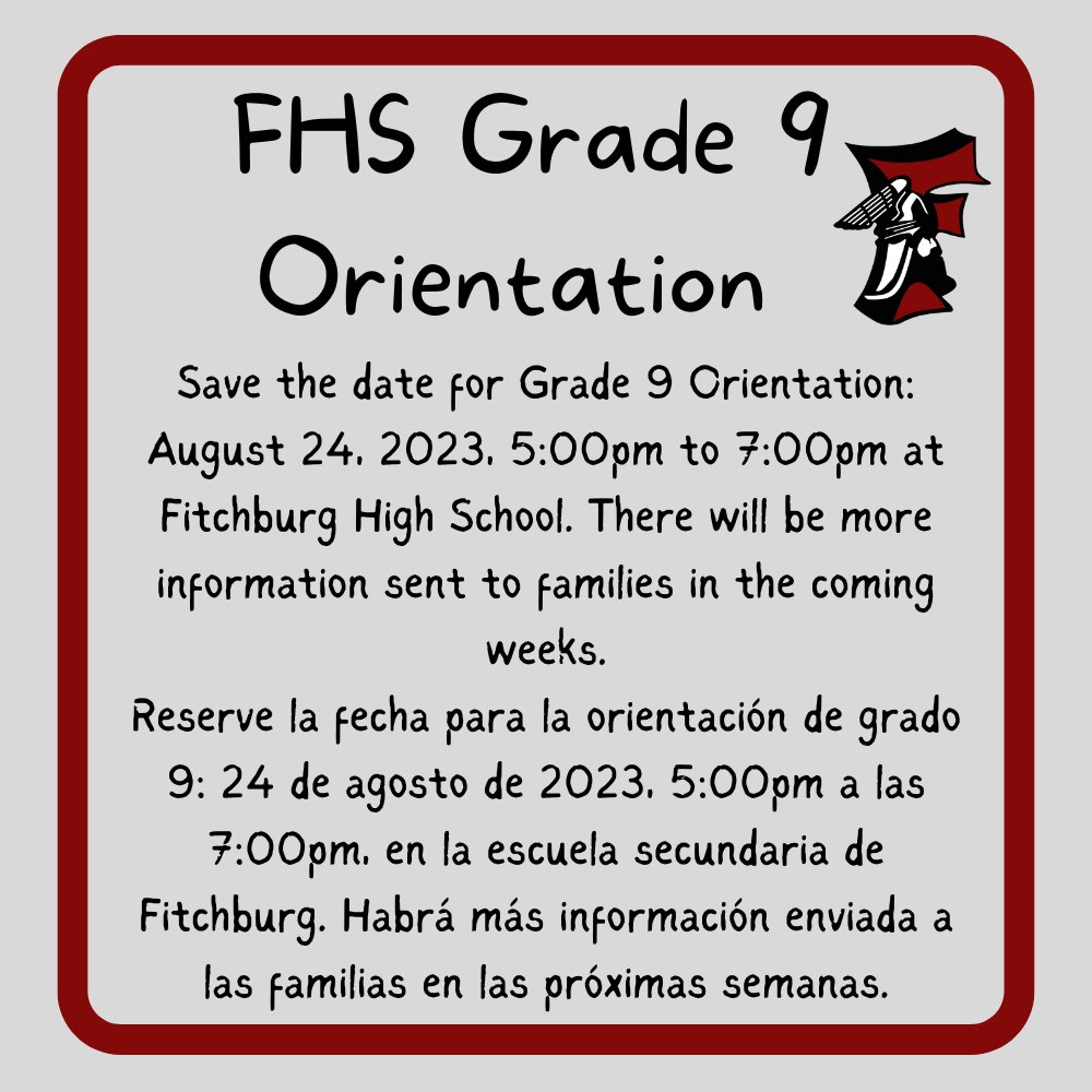 FHS Grade 9 Orientation Aug. 24 (5-7 p.m.)