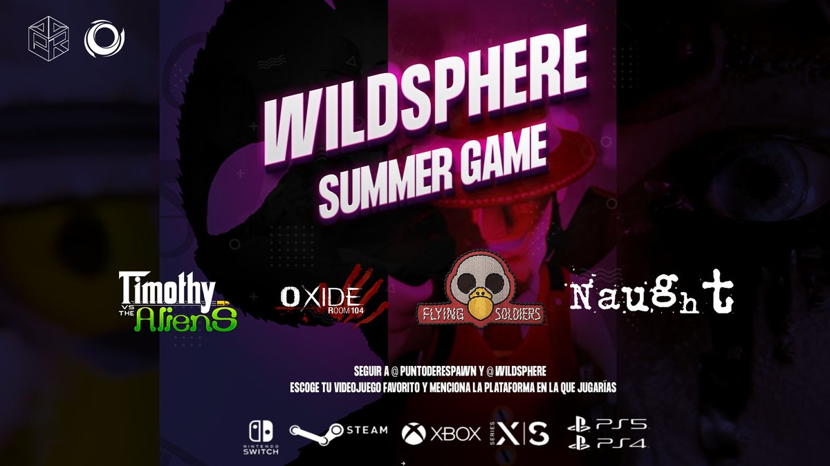 PuntoDeRespawn's tweet photo. 🎮 WildSphere Summer Game 🏖️☀️
Consigue #TimothyvstheAliens, #OxideRoom104, #Naught o #FlyingSoldiers para la plataforma que tú quieras
➡️Seguir a @PuntoDeRespawn y @WildSphere
➡️Menciona tu #videojuego favorito y plataforma
📅Hasta el las 23:59h del 20/08/2023 https://t.co/9oht60k08R