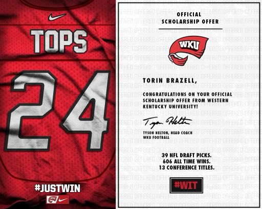 Torin “TurT” Brazell (@brazell_torin) on Twitter photo Woke up to great text this morning‼️
Thank you <a href="/WKUFootball/">WKU Football</a> <a href="/Jamar51Chaney/">Jamar Chaney</a> @lamattina_nick <a href="/drew_toennies/">Drew Toennies</a> Woke up to great text this morning‼️
Thank you <a href="/WKUFootball/">WKU Football</a> <a href="/Jamar51Chaney/">Jamar Chaney</a> @lamattina_nick <a href="/drew_toennies/">Drew Toennies</a>