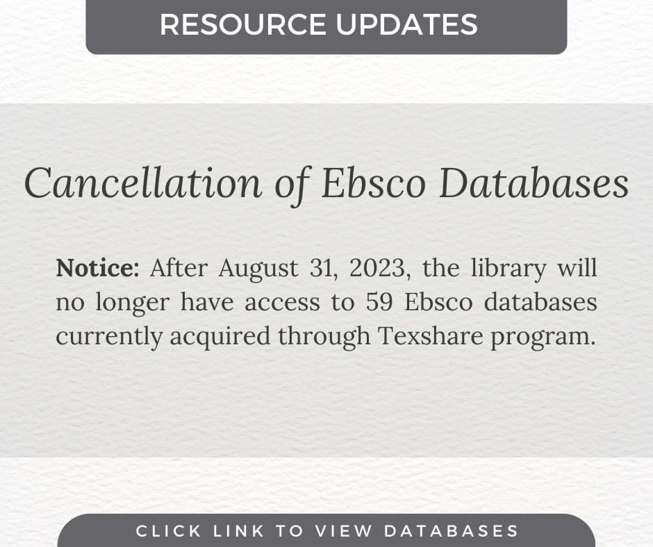 UTRGVLibrary's tweet image. After August 31st, the library will no longer have access to 59 EBSCO databases. The list can be found here: utrgv.edu/library/single….