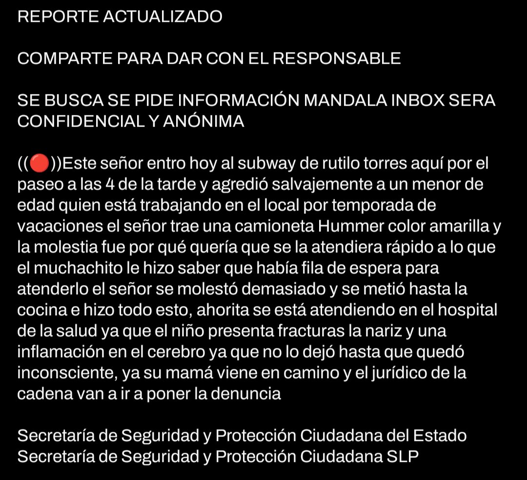 TerrorRestMX's tweet photo. ⚠️imágenes muy sensibles de una agresión a un trabajador en Subway San Luis Potosí. https://t.co/dhysr48Lal
