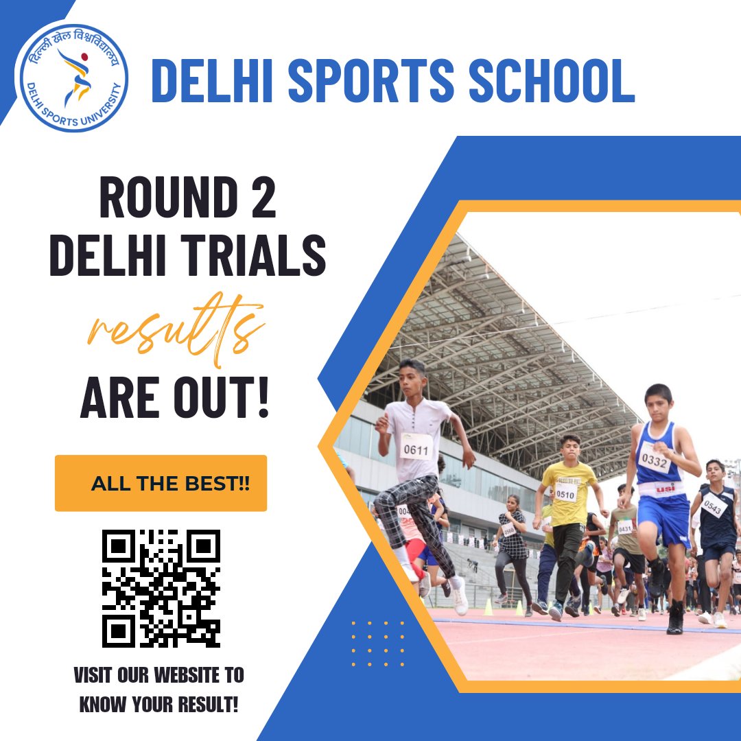 We are delighted to announce the results for Round-2 Delhi trials of Delhi Sports School! Congratulations to all the shortlisted student athletes! Visit dsu.ac.in to check your result. All the best to everyone!!✨