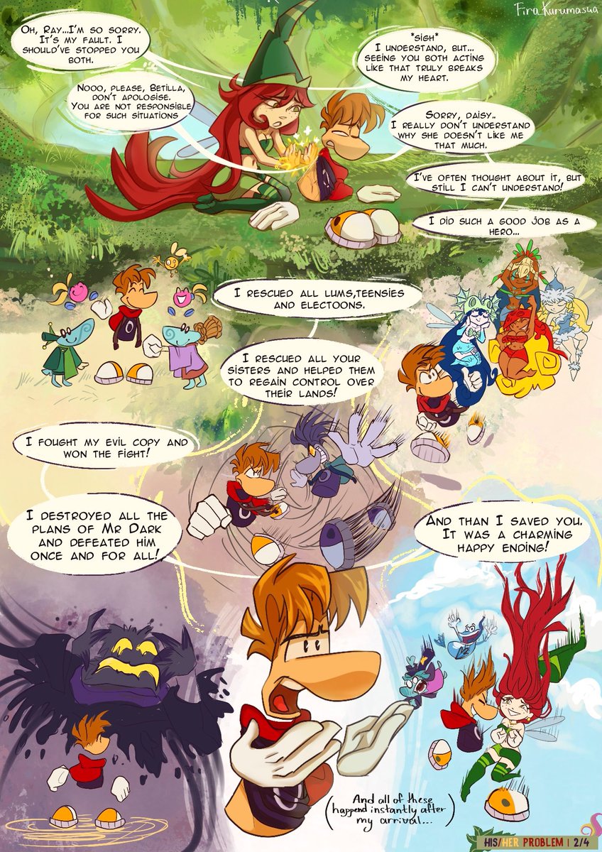 FKurumasu's tweet photo. 1. Yeeess, I continued this!
2. Yeeees, I change the events/actions and this little comic will be based on my rebuild version of Rayman origins.
#rayman #raymancomic https://t.co/AyaXRDrjVL