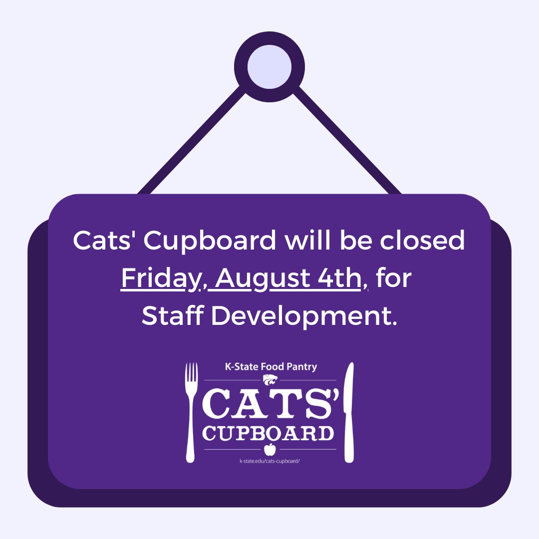Plan ahead! Cats' Cupboard is open today through Thursday each day this week from 10 AM to 2 PM. We will be closed on Friday!