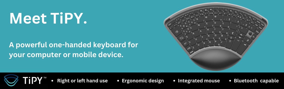 Have you heard of TiPY? It's the perfect one-handed keyboard for right or left-handed use.  Elevate your typing experience and streamline your workflow with this innovative tool!  

boundlessat.com/Keyboards-Mice… #accessiblekeyboard #productivity  #ergonomickeyboard