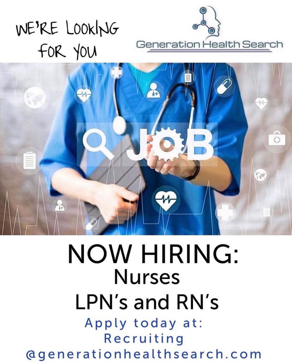 #Generationhealthsearch
#healthcare #physician #physicians #recruitment #pmhnp #NY #CT #PA #today #nusingassistant #readytowork #LCSW #Gastroenterologists #GeneralSurgeons #SocialWorkers #nurselife #nurse #nursepractitioner #tuesday