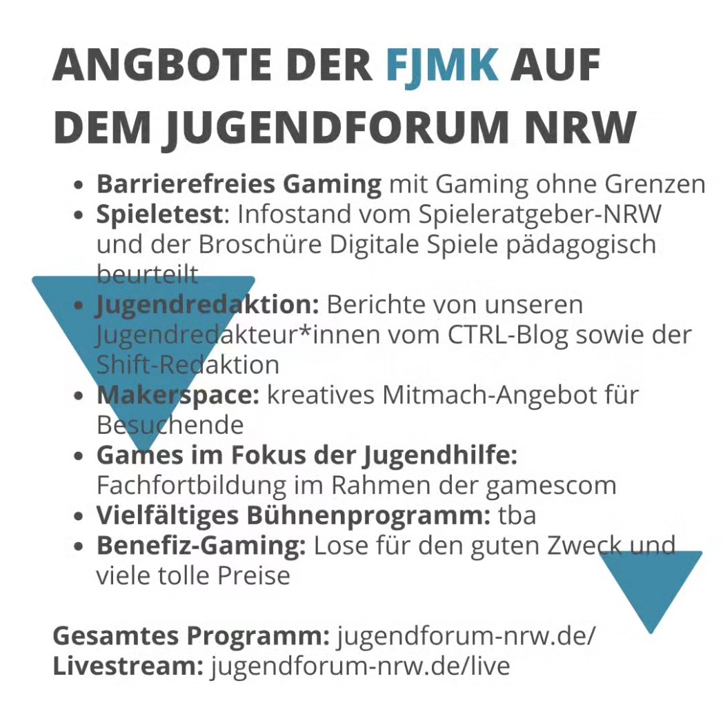 Fachstelle für Jugendmedienkultur NRW (@fjmknrw) on Twitter photo Vom 23. bis zum 27. August kehrt auch das seit 2013 etablierte <a href="/jugendforum_nrw/">Jugendforum NRW</a> in neuem Glanz in die Messehalle 10.2 zurück. fjmk.de/news/jugendfor… Vom 23. bis zum 27. August kehrt auch das seit 2013 etablierte <a href="/jugendforum_nrw/">Jugendforum NRW</a> in neuem Glanz in die Messehalle 10.2 zurück. fjmk.de/news/jugendfor…