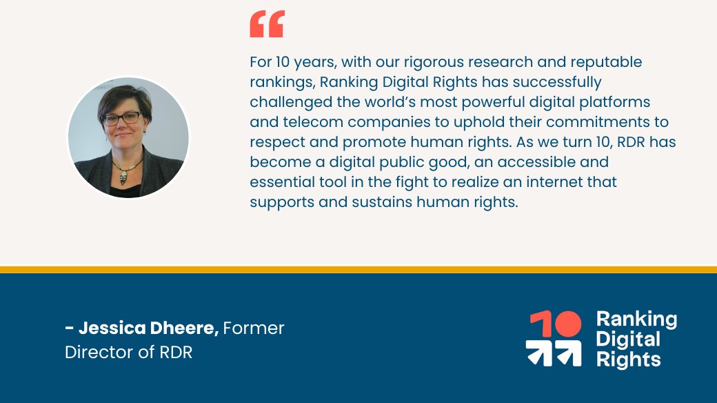 rankingrights's tweet photo. As former @rankingrights director @jessdheere says, in pushing #BigTech & #TelcoGiants to do better, RDR “has become a digital public good—an accessible and essential tool in the fight to realize an internet that supports and sustains human rights.” #RDR10
https://t.co/NKANzGj0ik https://t.co/cXiDYKUO2N