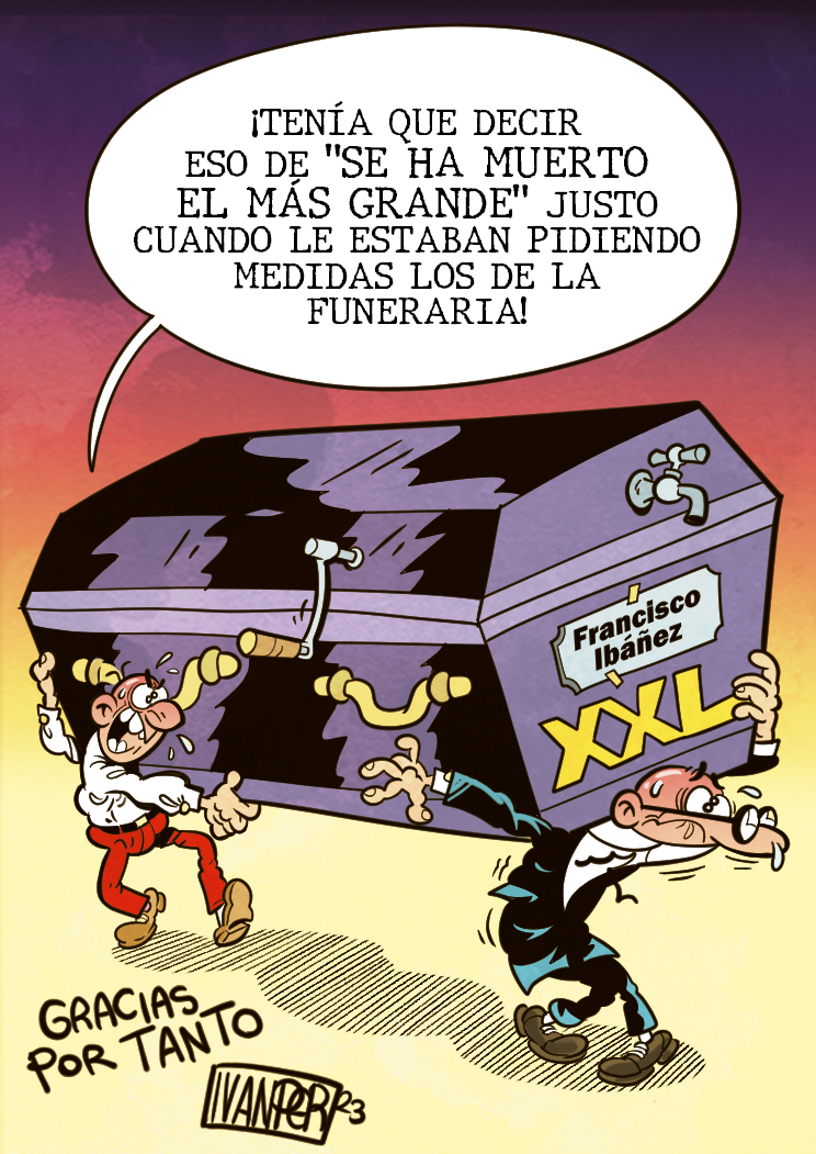 Mi pequeña viñeta homenaje a Ibáñez en <a href="/eljueves/">El Jueves</a> de este mes. 🍆💚