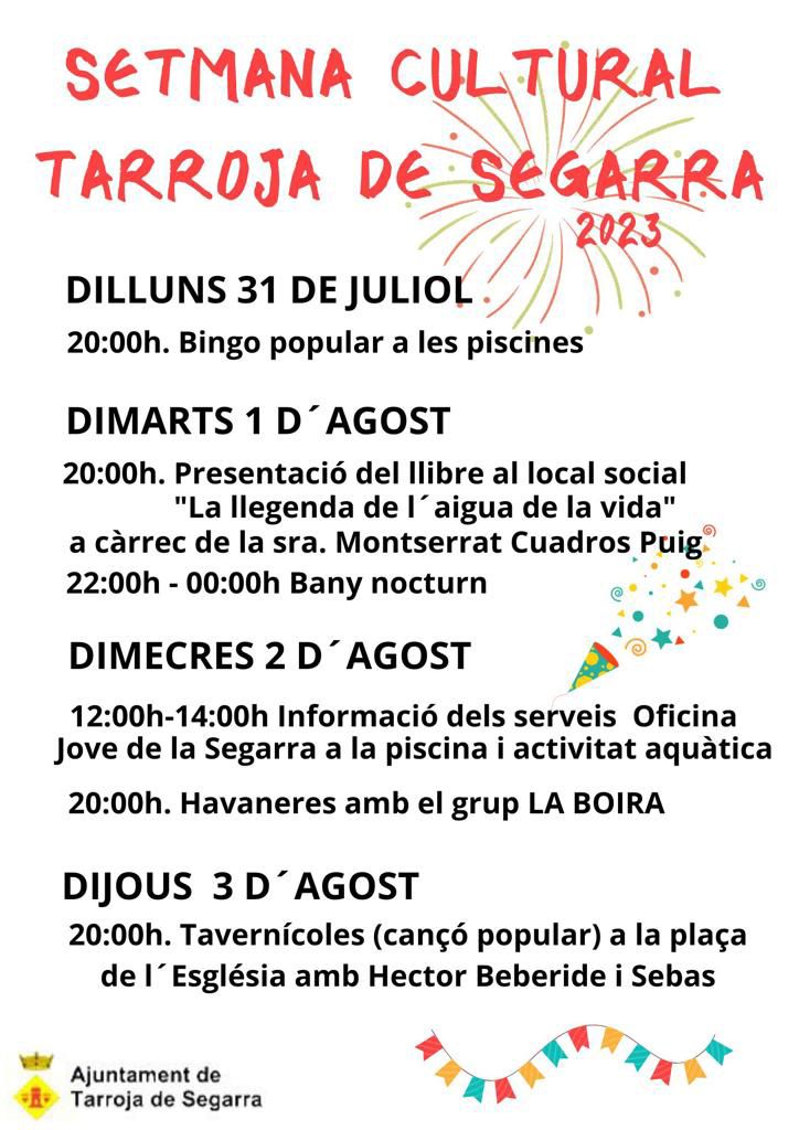 ImmaSecanell's tweet photo. Tot a punt per passar uns dies de diversió amb amics i familiars. Participem de la setmana cultural previa a la Festa Major de #Tarroja #Segarra @ajtarroja @ccsegarra @Turisme_Segarra @ComarquesPonent https://t.co/VVn7QtEwXy