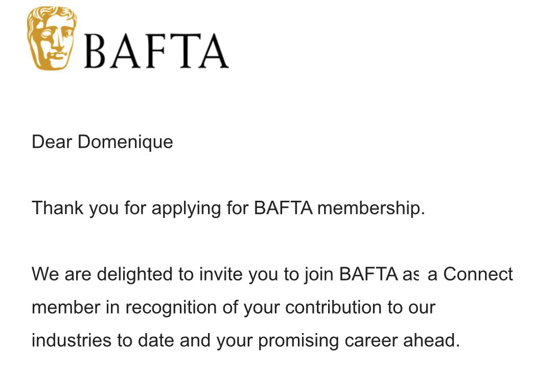 Super duper happy to now be a #BAFTAConnect member. Thank you <a href="/BAFTA/">BAFTA</a> 💛 #nextgenerationoffilmmakers