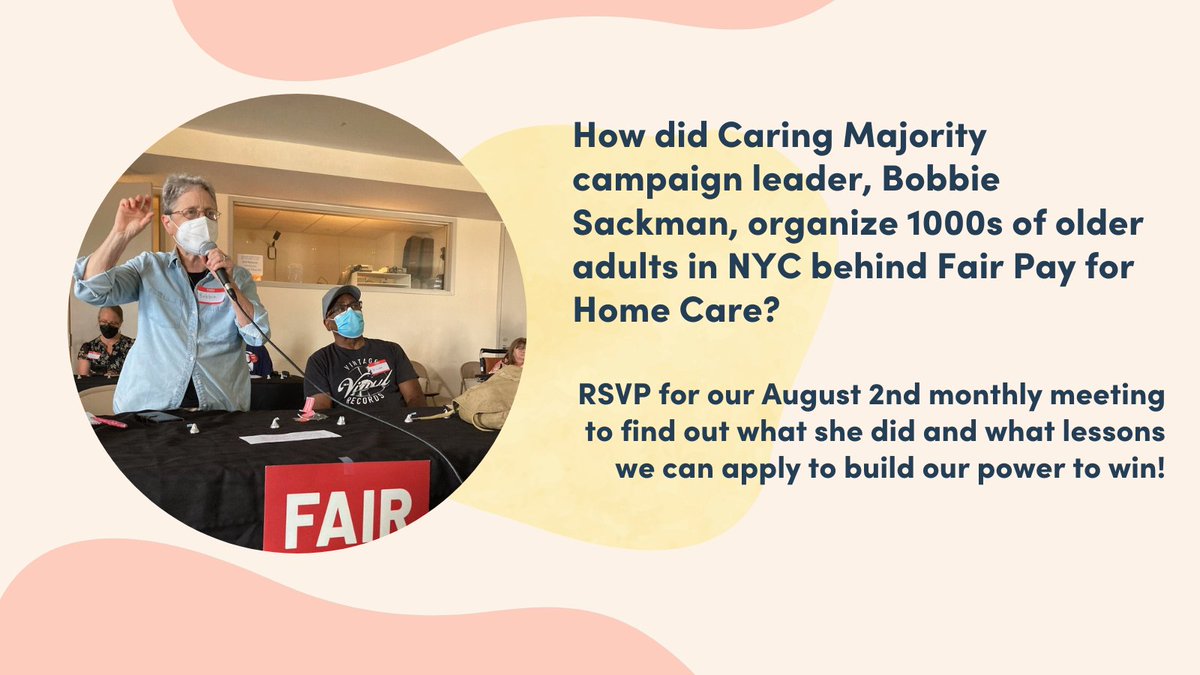 CaringMajority's tweet photo. At tomorrow's monthly meeting we'll be hearing an organizing case study from the one and only @SackmanBobbie - and discuss how we can build people power to win #FairPay4HomeCare and more!
Join us: https://t.co/obFBBcLWcY https://t.co/Om5PrT6aVG