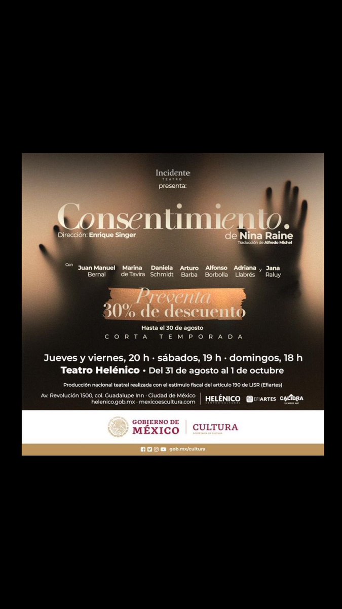 Estamos muy felices de compartirles nuestro próximo estreno. ¡Ya está abierta la preventa! #Consentimiento <a href="/Helenico/">Centro Cultural Helénico</a> <a href="/IncidenteTeatro/">Incidente Teatro</a> 🎭❤️🎭
