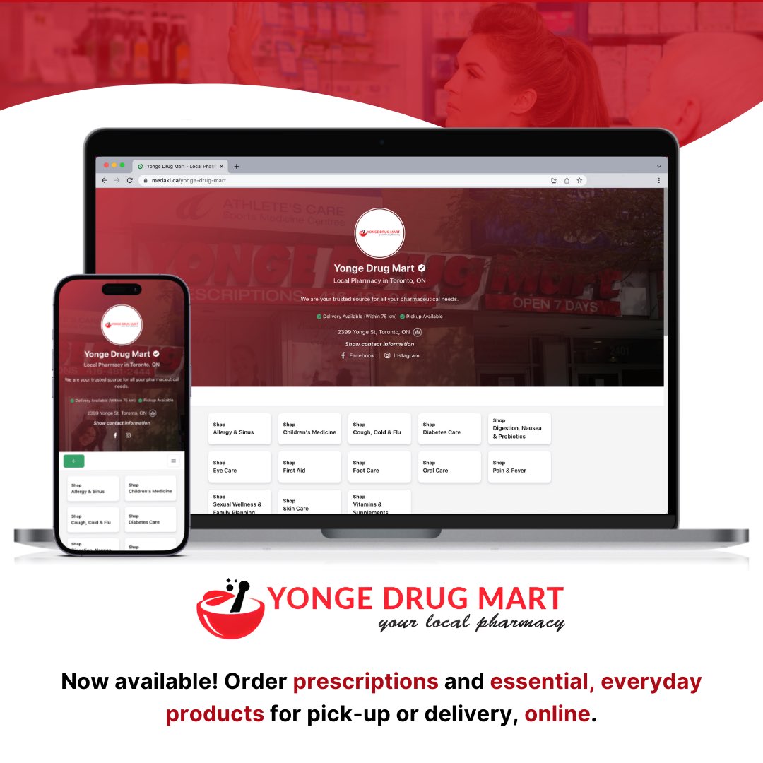 Welcome to MedaKi! We're excited to have Yonge Drug Mart join our platform to provide more options for pharmacy products and services in Toronto!

Check out their pharmacy store using the following link: medaki.ca/yonge-drug-mart

#pharmacy #online #ecommerce #delivery #news