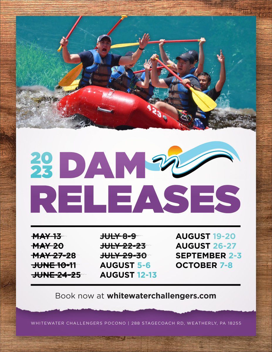 WWChallengers's tweet photo. GOOD MORNING &amp; GOOD AUGUST. We are coming down the stretch now, with 5 dam release weekends left between now &amp; Labor Day. We've still got rafting spots available for each of them. Book today by either visiting us online or calling 1-800-443-8554: https://t.co/xRyilOiA3Y https://t.co/4zfbuJCHNx