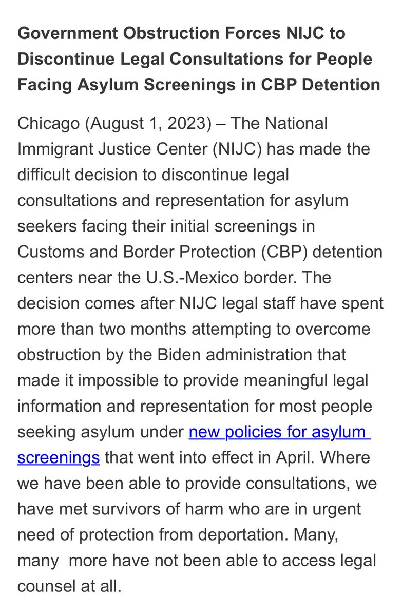 The National Immigrant Justice Center has stopped providing legal counsel to migrants seeking asylum in border custody’s due to the Biden administration’s “obstruction,” the group announced Tuesday.