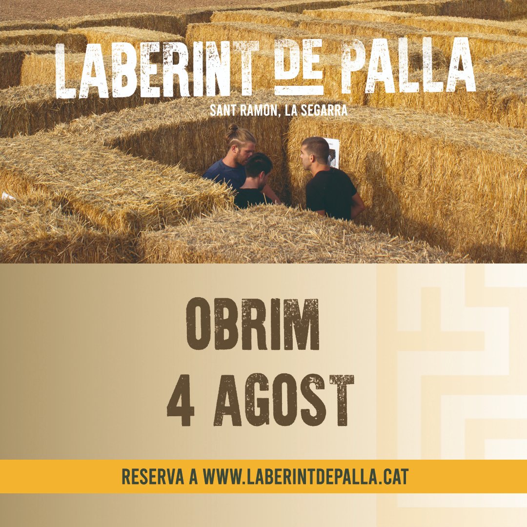 laberintdepalla's tweet photo. OBRIM EL LABERINT DE PALLA EL 4 D'AGOST! 🌾

Aquest divendres inaugurem la tercera edició del Laberint de palla de Sant Ramon! Sereu capaços de resoldre l'enigma i trobar la sortida en menys de 30 minuts?

📲 Ja podeu fer la vostra reserva a https://t.co/sj6FDBONXh https://t.co/32hSbQ2kMt