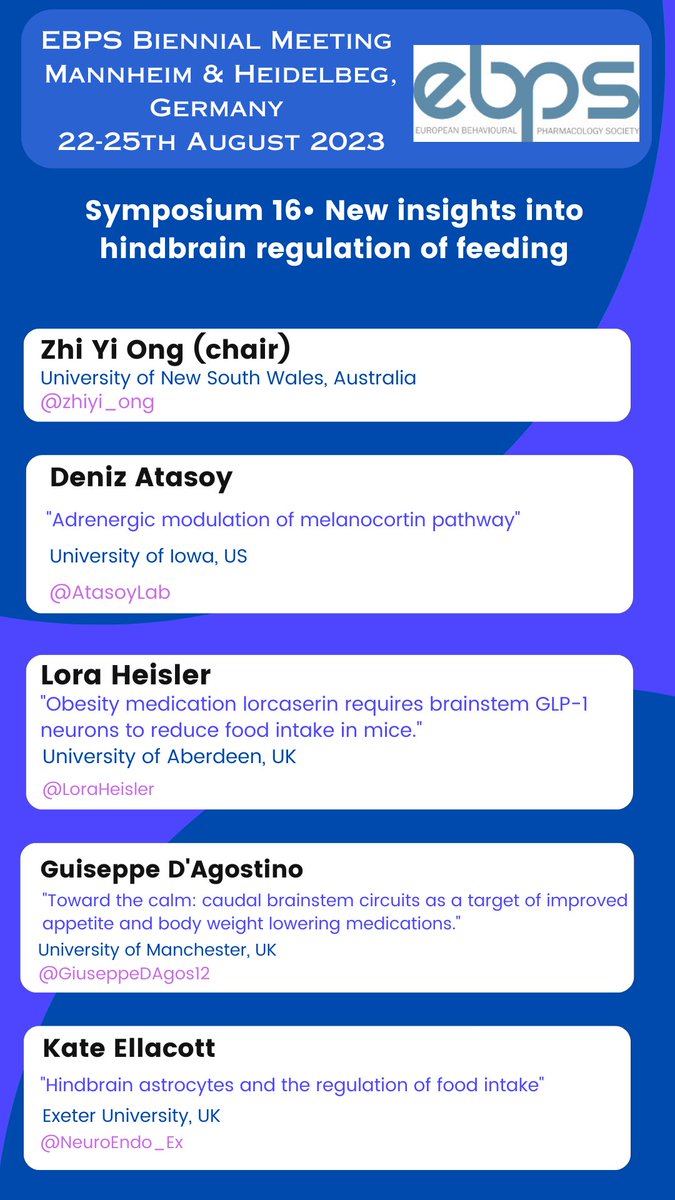 Eur Behav Pharm Soc. (@eurbehavpharm) on Twitter photo #EBPS2023 Parallel Sessions 6:
Symposia 16 is brought to you by <a href="/zhiyi_ong/">Zhi Yi Ong</a> titled "New insights into hindbrain regulation of feeding" with presentations from <a href="/AtasoyLab/">Deniz Atasoy</a>, <a href="/LoraHeisler/">Prof Lora Heisler</a>, <a href="/GiuseppeDAgos12/">Giuseppe D'Agostino</a> & @neuroEndo_Ex #EBPS2023 Parallel Sessions 6:
Symposia 16 is brought to you by <a href="/zhiyi_ong/">Zhi Yi Ong</a> titled "New insights into hindbrain regulation of feeding" with presentations from <a href="/AtasoyLab/">Deniz Atasoy</a>, <a href="/LoraHeisler/">Prof Lora Heisler</a>, <a href="/GiuseppeDAgos12/">Giuseppe D'Agostino</a> & @neuroEndo_Ex