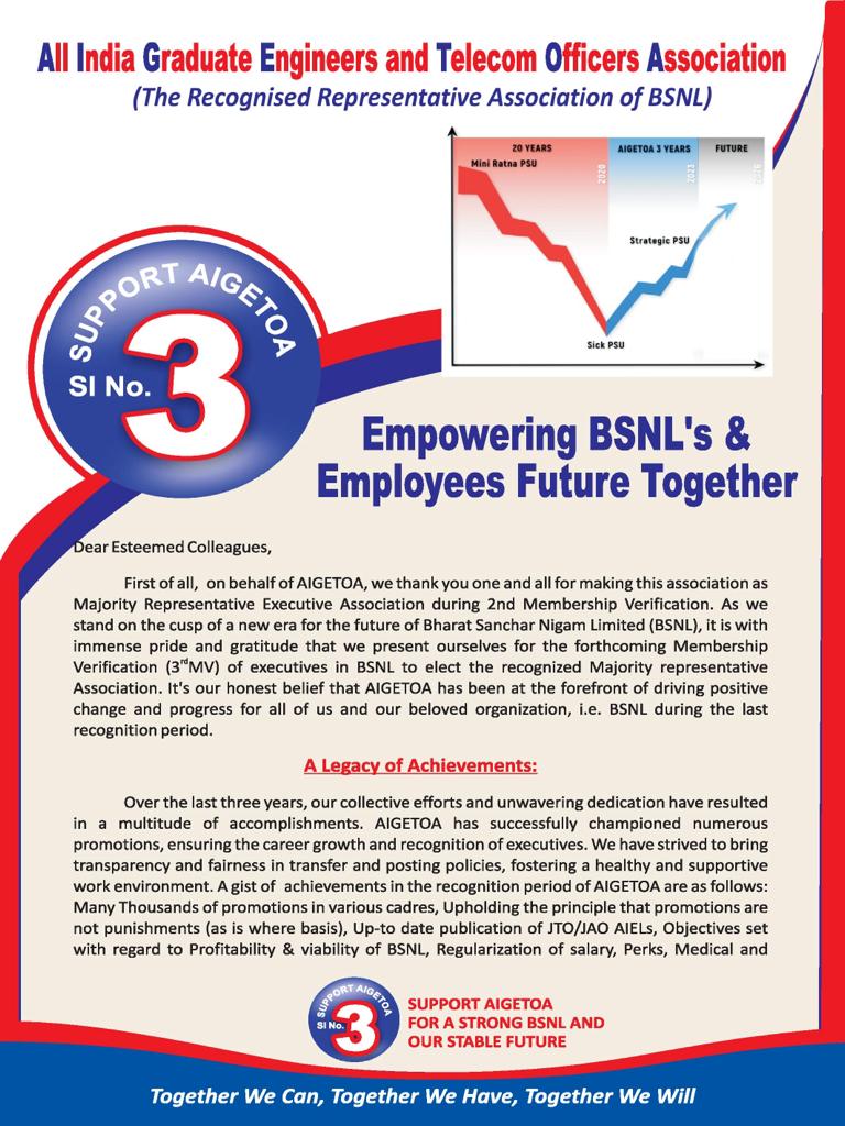 aigetoachq's tweet photo. AIGETOA Empowering BSNL’s Employees Future Together - Let’s Choose and Secure our Future 

#AIGETOA #EmpoweringBSNLEmployees
