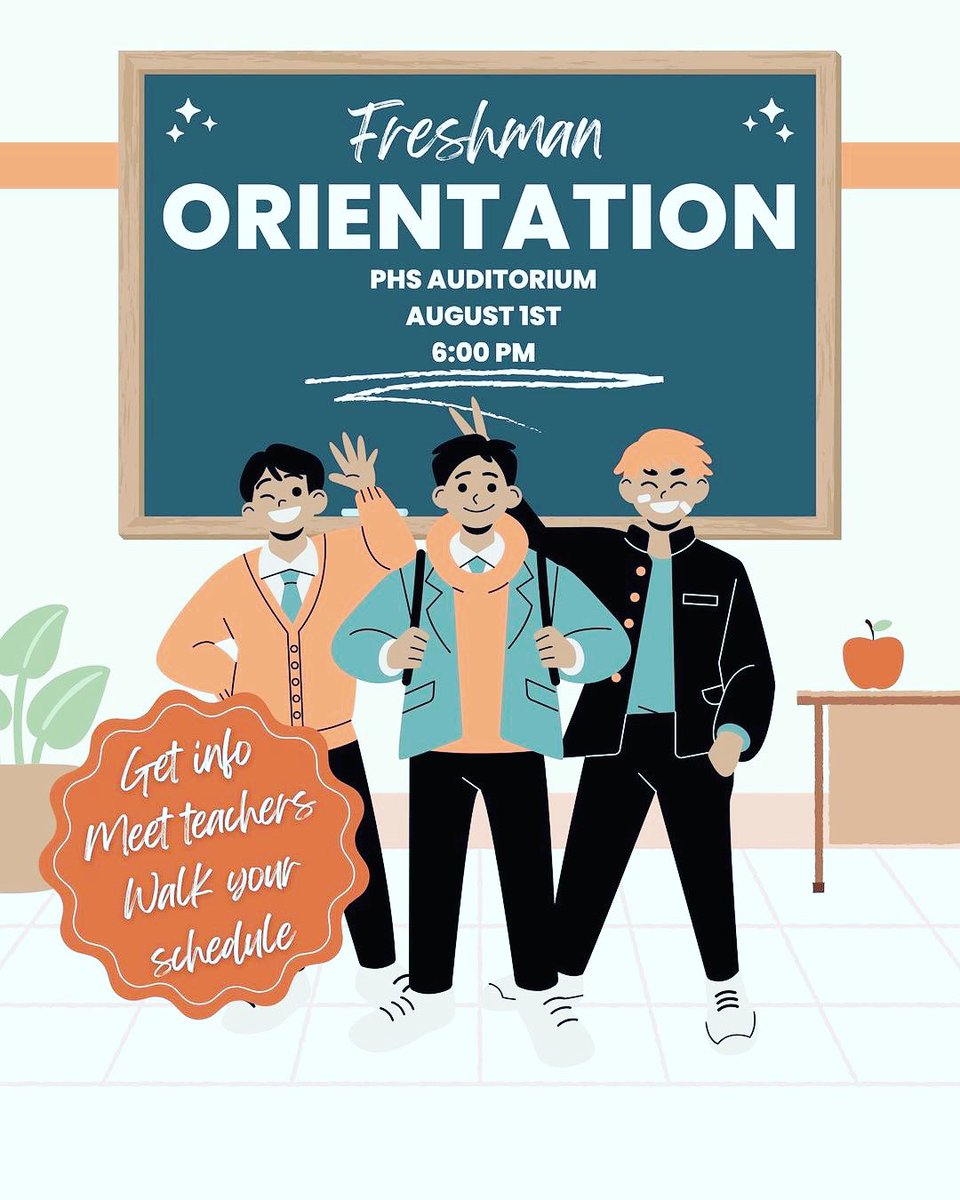 PHS Freshman Orientation is tonight! 

We will begin at 6:00 in the PHS auditorium. Families will be given a brief presentation on important information, policies, and procedures. After our presentation to families, our teachers will be on site to greet everyone.