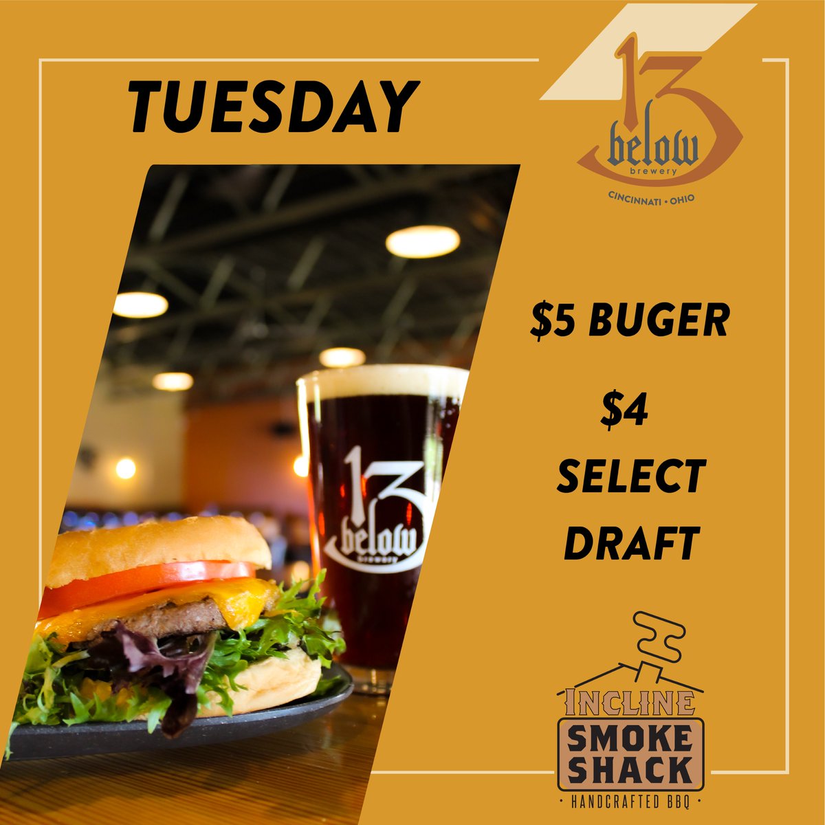 Enjoy a tasty Incline Smoke Shack Pulled Pork Sandwich for just $5 on Mondays along with the $4 select draft of the day from 13 Below Brewery. Comment what beer you like to pair with the pulled pork sandwich!