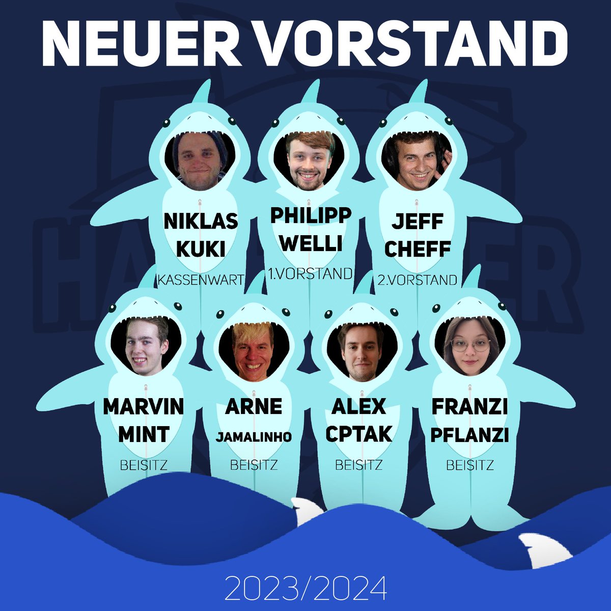 Wir haben einen neuen Vorstand gewählt für 2023/2024. <a href="/OfficialCptAK/">CptAK</a> <a href="/HHaieWelli/">Welli</a> <a href="/KuKiGG1/">HHaie KuKi</a> @Jamalinh0 <a href="/jeff_der_cheff/">Jeff Gower</a> <a href="/MarvinsReality/">Marvins Reality</a> <a href="/papstpflanzi/">Franzi</a> sind mit dabei und werden den Verein für das nächste Jahr mitgestalten!