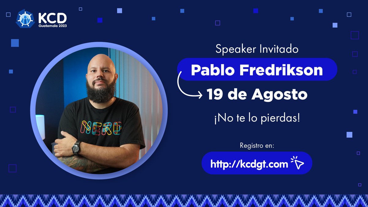 Uno de nuestros speaker invitados este 19 de agosto <a href="/pablokbs/">peladonerd</a> 🤯.
Regístrate en el siguiente enlace kcdgt.com
¡Esten atentos a nuestras redes para conocer más speakers!
#KCD #CNCF #kcdguatemala #cloud #community #kubernetes