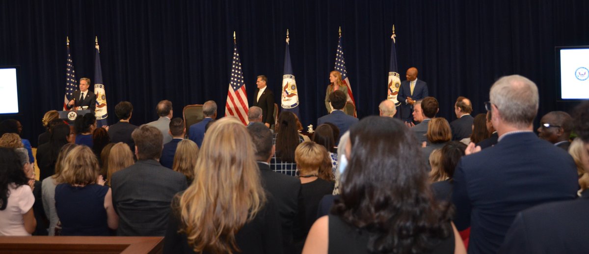 StateDeptGHSD's tweet photo. Thank you @SecBlinken. It was a true honor to join you, @SamanthaJPower and @SecBecerra to launch @StateDept's Bureau of Global Health Security and Diplomacy. The Bureau will advance U.S. interest in health security, including preventing, detecting, responding to and controlling infectious diseases, while continuing the fight to end the HIV/AIDS pandemic as a public health threat by 2030 through @PEPFAR.