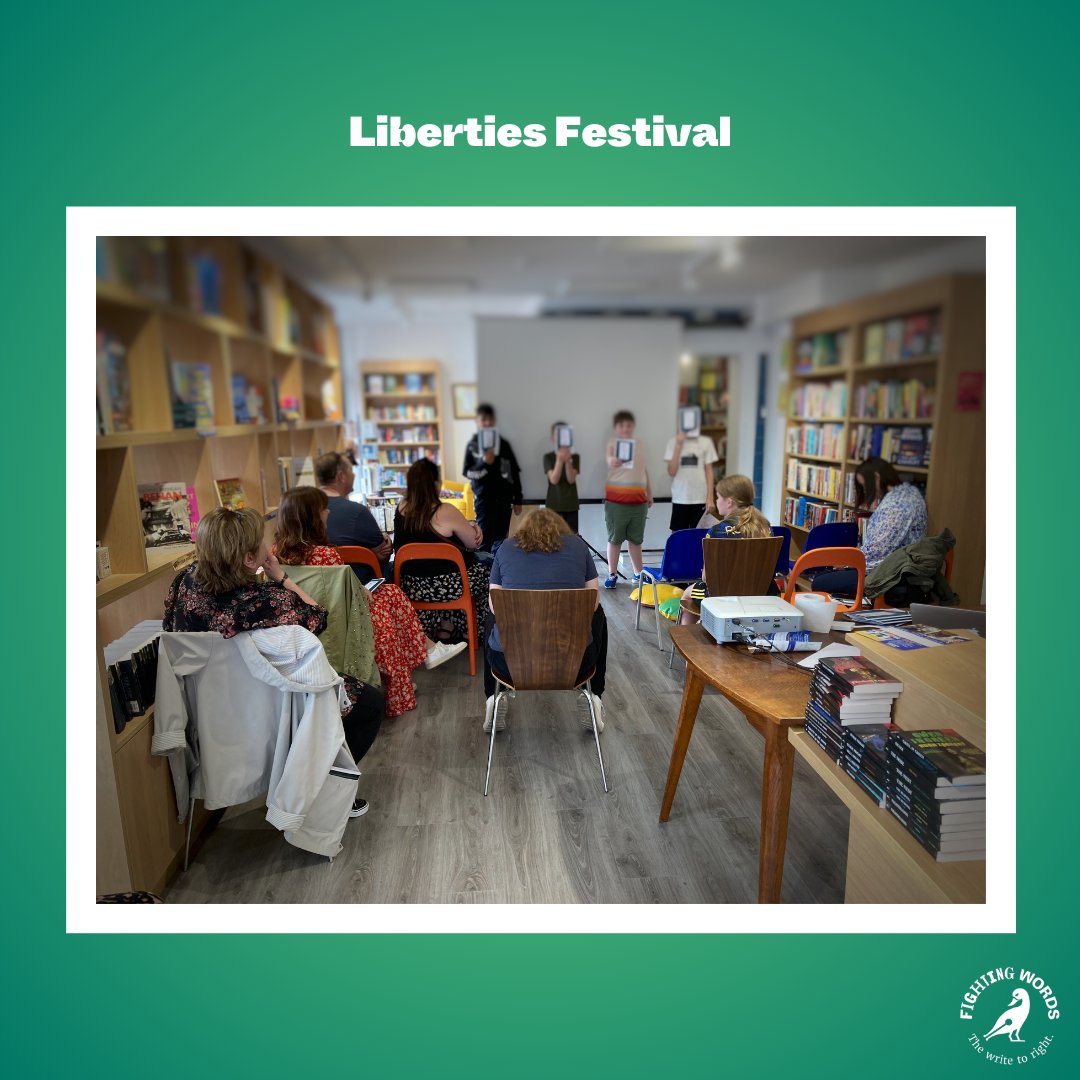 FightingWordsIE's tweet photo. As part of The Liberties Festival these brilliant young writers read out a play that they created called ‘Battered Sausages’ 🌭 📚

They worked on it over five Wednesdays at @at_dublin. With the help of facilitators from Fighting Words, @sowyouent and @SICCDA.

#LibertiesFestival https://t.co/B2FnpqFGGS