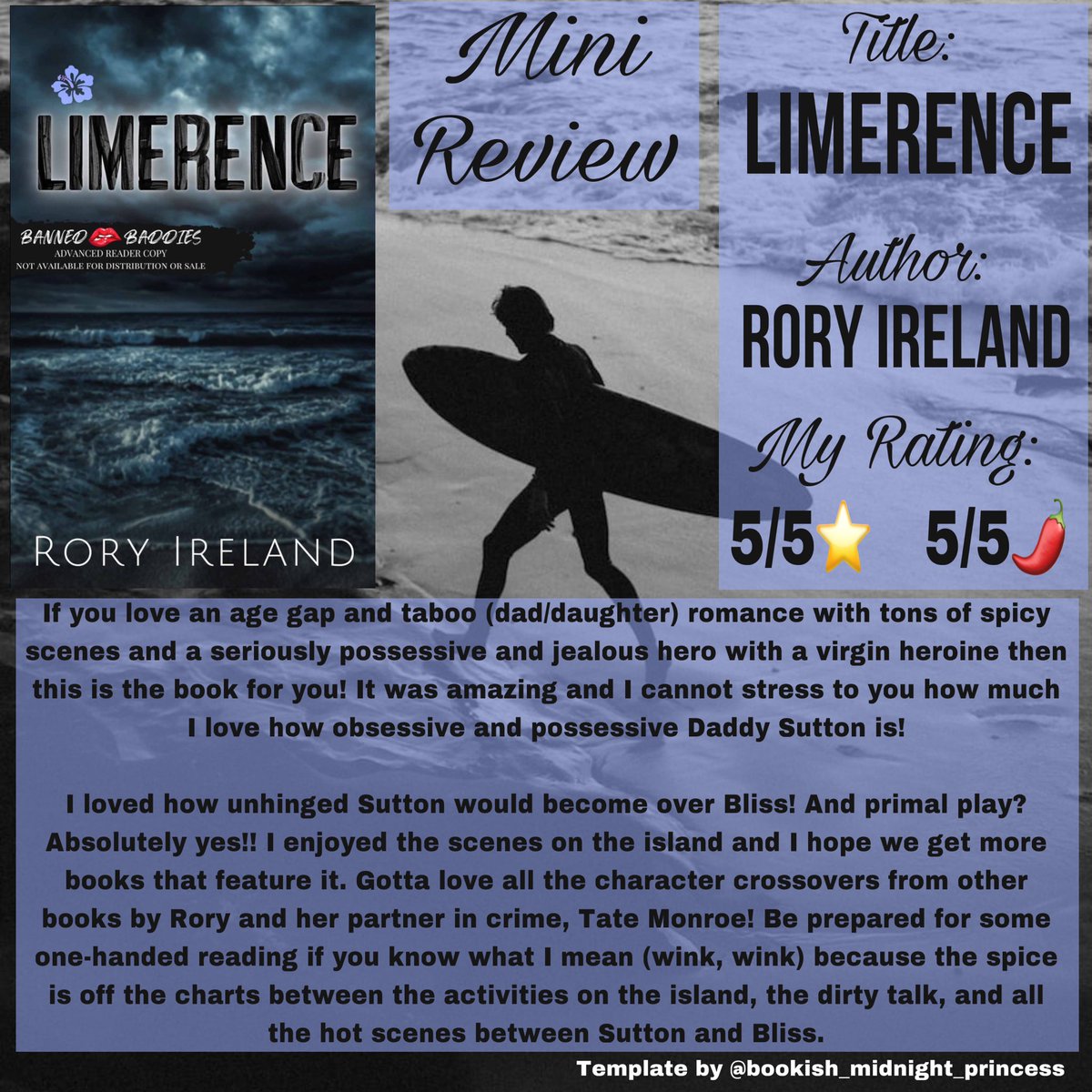 📖ARC Review📖
Limerence by Rory Ireland
Coming Soon!
My Rating: 5/5⭐️   5/5🌶️

#limerence #roryireland #bannedbaddies #tabooromance #taboobooks #agegapromance #spicybooks #comingsoon #arcreview #bookreview #virginheroine #possessivehero #otthero #bookstagram