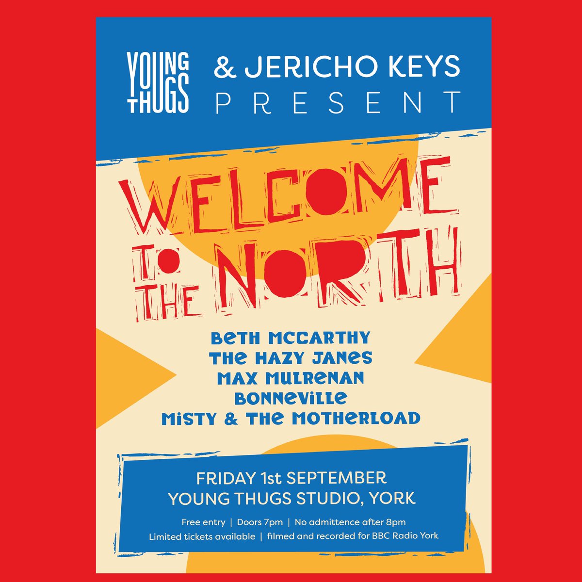 Jericho Keys (@jerichokeys) on Twitter photo Welcome to the North #3
One month until <a href="/bethmaymccarthy/">Beth McCarthy</a> <a href="/TheHazyJanes/">The Hazy Janes</a> <a href="/MulrenanMax/">Max Mulrenan</a> <a href="/mistymotherload/">Misty & The Motherload</a> and Bonneville will be strutting their stuff at <a href="/youngthugsrecs/">Young Thugs</a> 👊
Free limited tickets available so bagsy them ASAP!!!
🎟️ tinyurl.com/bdee45n5 Welcome to the North #3
One month until <a href="/bethmaymccarthy/">Beth McCarthy</a> <a href="/TheHazyJanes/">The Hazy Janes</a> <a href="/MulrenanMax/">Max Mulrenan</a> <a href="/mistymotherload/">Misty & The Motherload</a> and Bonneville will be strutting their stuff at <a href="/youngthugsrecs/">Young Thugs</a> 👊
Free limited tickets available so bagsy them ASAP!!!
🎟️ tinyurl.com/bdee45n5