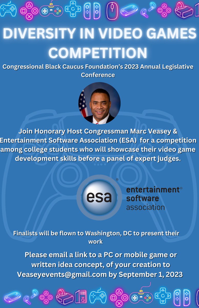 🚨Attention college students! 🚨Interested in showcasing your talents in video game design? Join <a href="/CBCFInc/">CBCF Inc.</a> &amp; <a href="/theESA/">Entertainment Software Association</a> for a video game competition during CBCF’s upcoming annual legislative conference! More info below  ⬇️