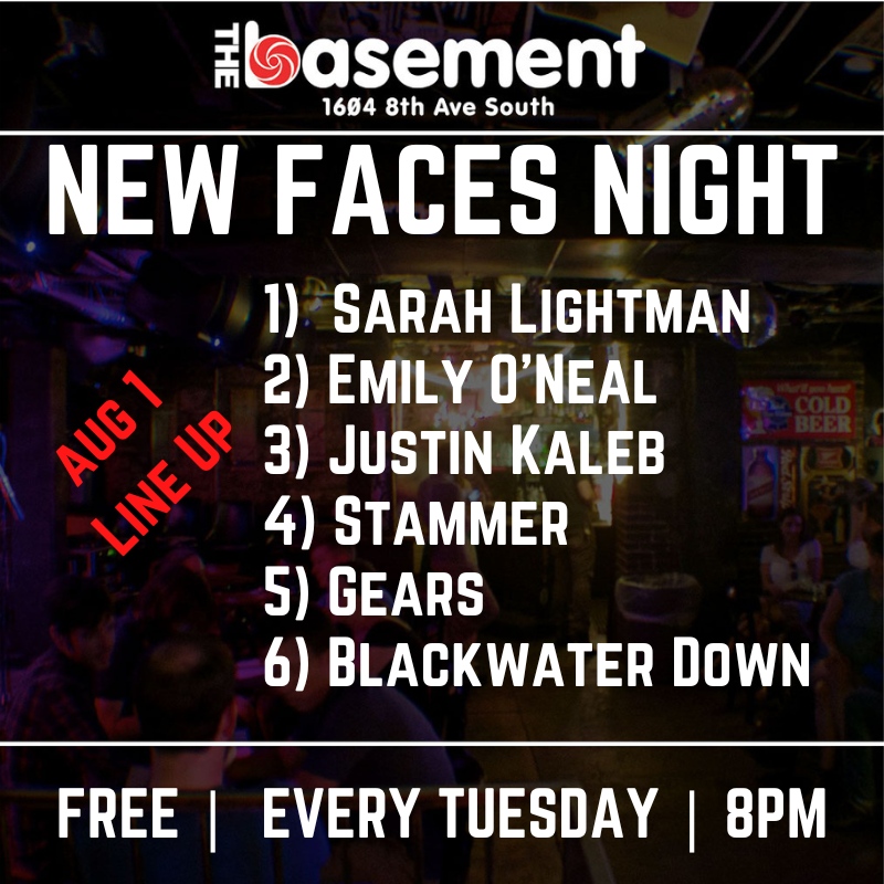 TONIGHT! This week's New Faces Night is stacked.
👇Check out this lineup. Music starts at 8! 
1. <a href="/SarahLightman/">Sarah Lightman She/Her</a>
2. <a href="/emilyonealmusic/">Emily O’Neal</a>
3. <a href="/justinkaleb_/">Justin Kaleb</a>
4. Stammer 
5. Gears 
6. Blackwater Down

#freelivemusic