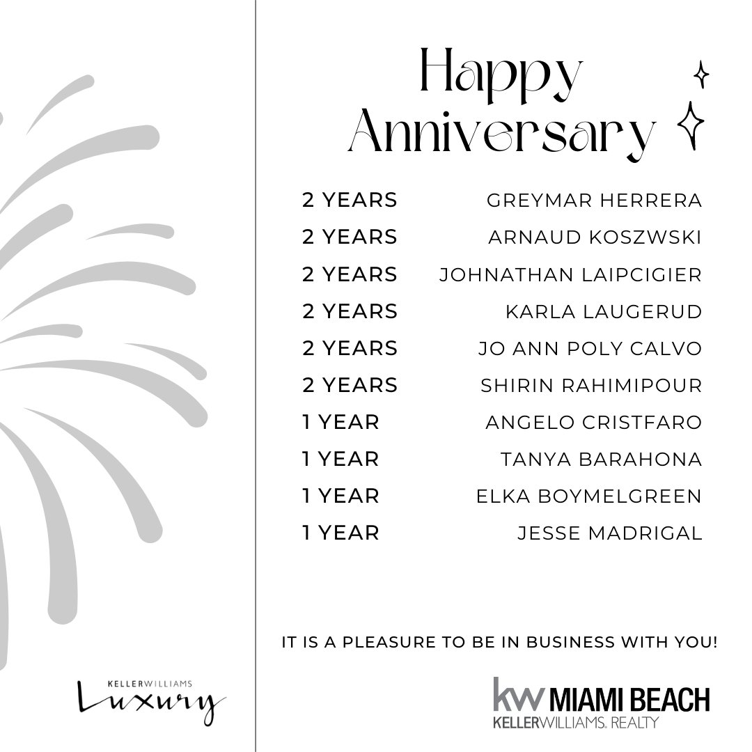 KellerMiami's tweet photo. Happy Anniversary! 🥂
What a pleasure it is to be in business with you. 

Looking forward to growing together! 🚀 https://t.co/KeDlukdx4n