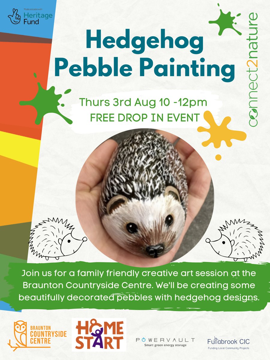 CentreBraunton's tweet photo. This Thursday we'll be having a family-friendly hedgehog pebble painting session in association with Home-Start Torrdige and North Devon. 🦔 🎨
#connect2nature #craft #pebblepainting #pebbleart https://t.co/cZRE6z7wfh