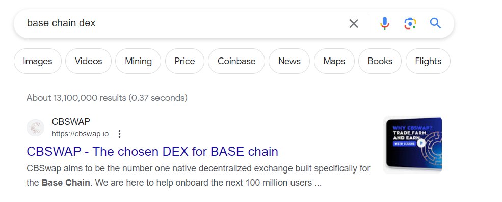 EricCryptoman's tweet photo. Coinbase has over 100 million users and a market cap of $22B+
It's chain is new & getting some backlash but it's pretty obvious it will get a wave of users at some point with the massive amount of retail using @coinbase and with it's fees being almost non-existent.
The #1 DEX on the chain $LEET has already been rugged. The #2 DEX $COINS @cbswapofficial is only $1m market cap and also the first result when googled.
Pretty obvious this is going to become #1. They have been building & prepping for this since February and it's all working smoothly. Insane risk to reward, and if the chain does pick up this could pull $JOE like numbers.
https://t.co/SQjpMFZjIB
https://t.co/L8kpY9kn5D