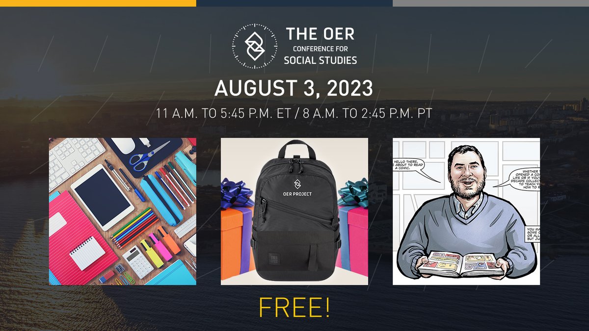 OERProject's tweet photo. Today - last chance to register for the 2023 OER Conference for Social Studies. Don’t miss this year’s largest virtual social studies event!

Free ✅
Experts &amp; Historians ✅
Prizes &amp; Giveaways ✅
Entertainment ✅

We’re excited for you to join us! #OCforSS
https://t.co/Gxp9P3so92 https://t.co/ZbfZPKi7Vy