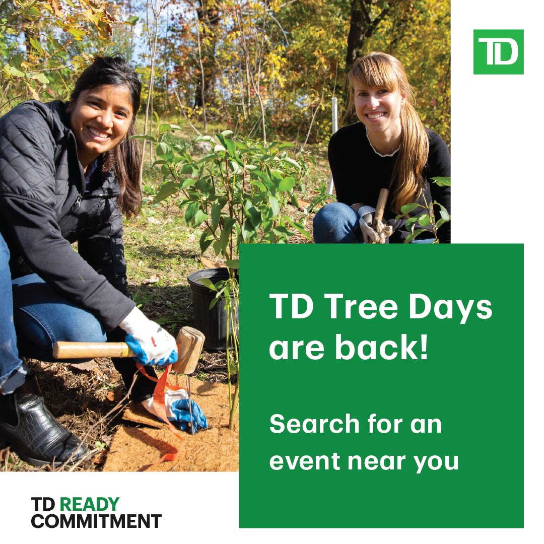 Want to join in the fun? Come and volunteer to plant trees and shrubs in a community near you! Together, we can help create a greener future. 

Visit go.td.com/3Yh63mp to search for an event. #TDTreeDays