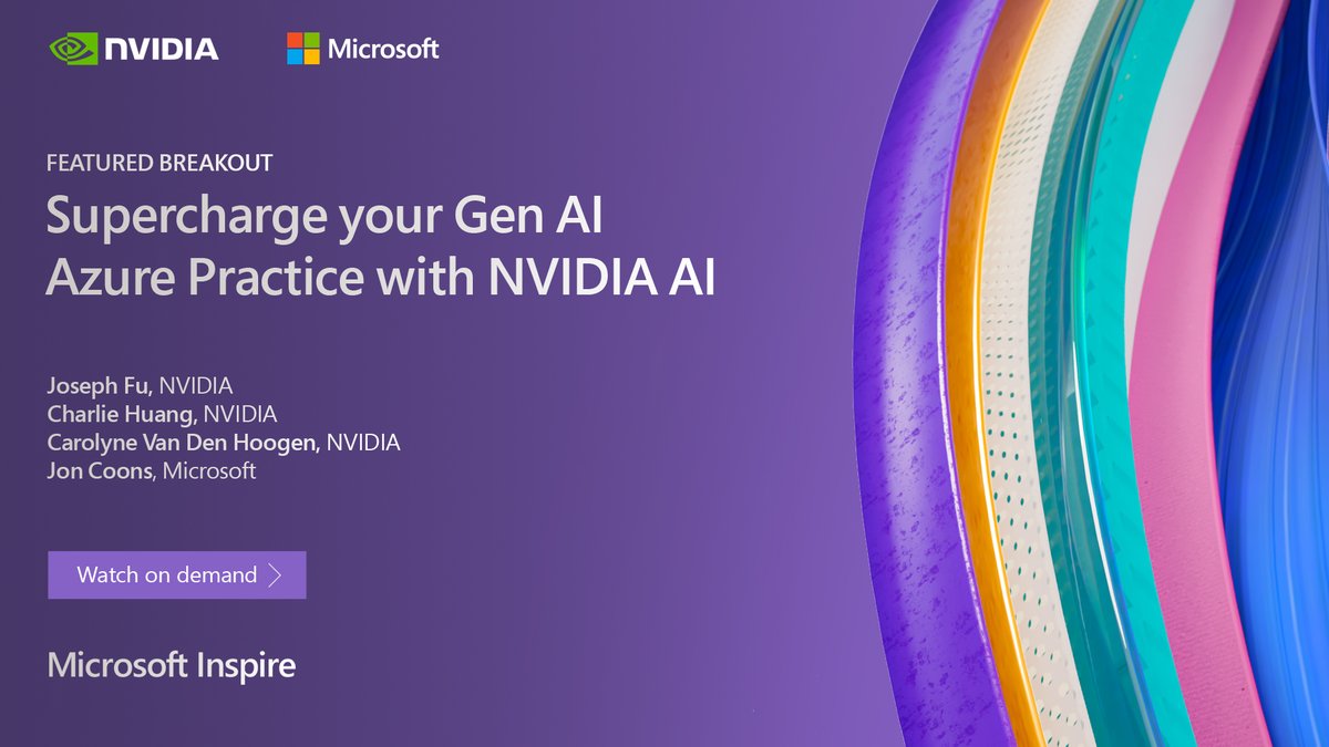 See @NVIDIAAI share how businesses can supercharge their Gen AI practices with NVIDIA on Azure during their #MSInspire session, now on demand: msft.it/60189Bcya #NVIDIAonAzure