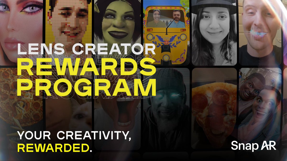 Your creativity, rewarded 💰Introducing the Snap AR Lens Creator Rewards Program — build top-performing Lenses on Snapchat for your chance to receive monthly rewards up to $7,200 USD. Get started at ar.snap.com/lens-creator-r…