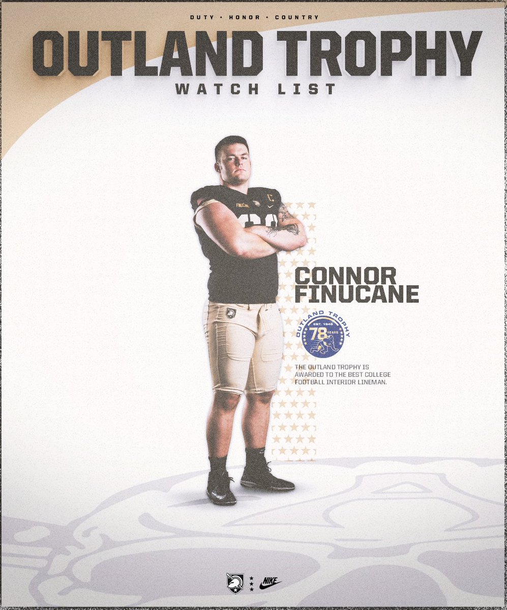 ArmyWP_Football's tweet photo. Connor Finucane lands on @outlandtrophy watch list 🫡

#GoArmy https://t.co/sz7dmZUBCk