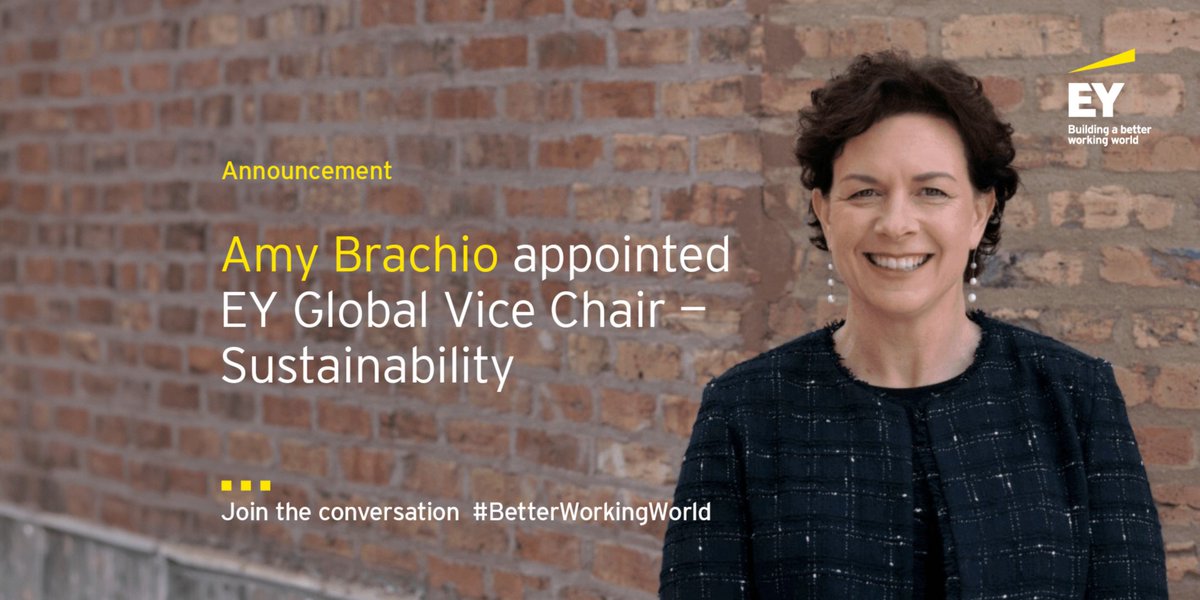 Excited to share the great news that <a href="/AmyBrachio/">Amy Brachio</a> has been appointed as EY’s new Global Vice Chair – Sustainability, and to continue building a #BetterWorkingWorld with this brilliant leader.

#Sustainability