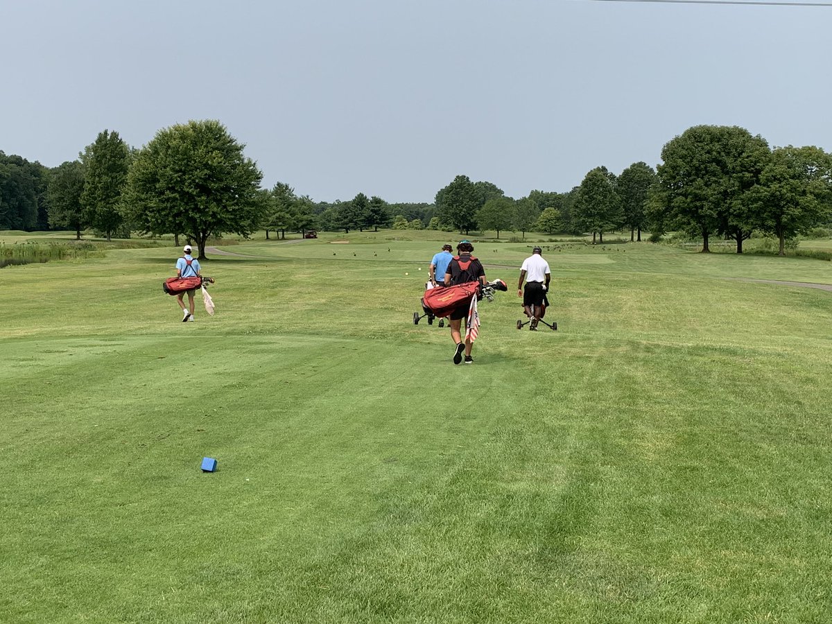 Four seniors in the first group starting off tryouts today. Beautiful day for golf.