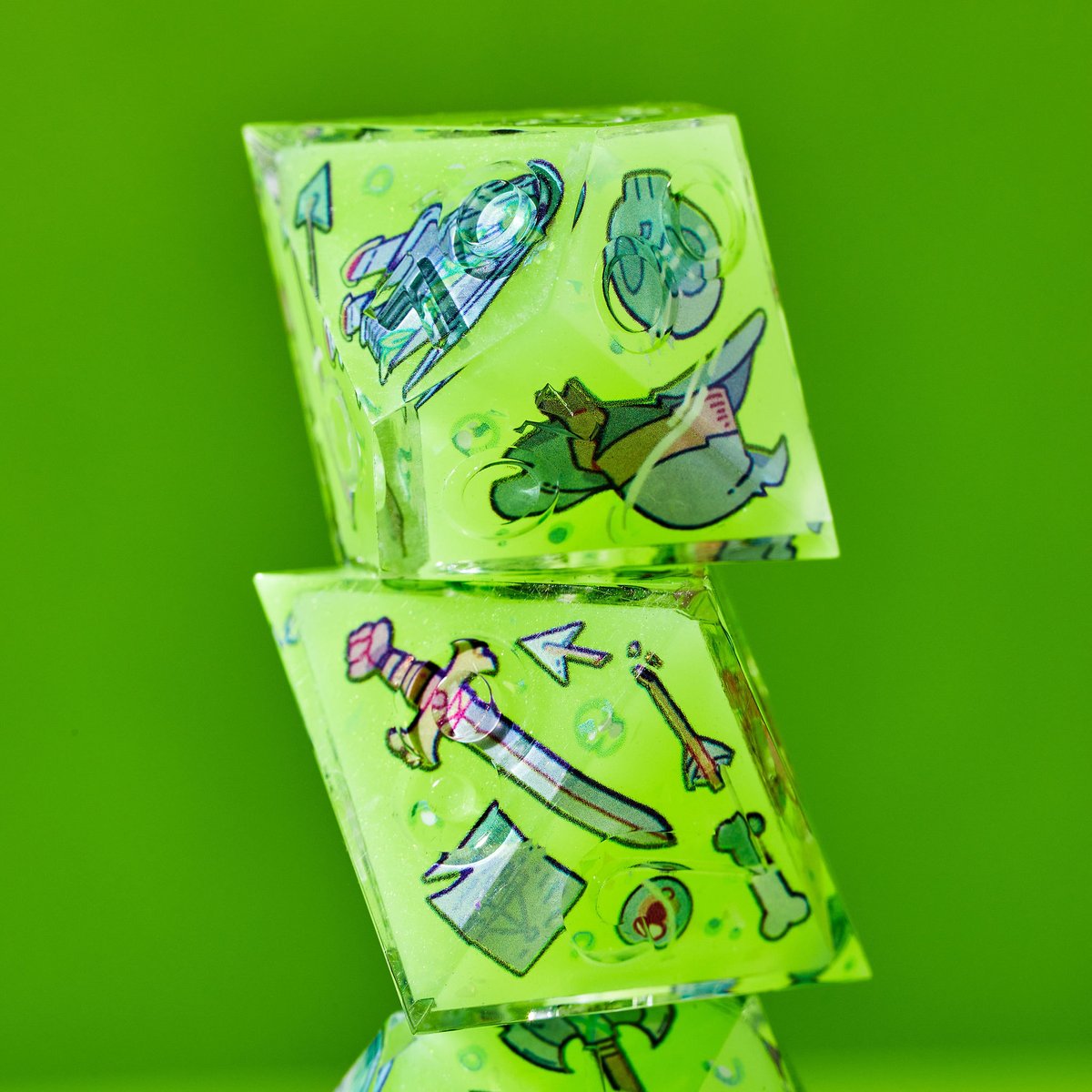 dispeldice's tweet image. 💚 Death by Ooze 💚 

Remnants of a party that definitely didn't listen to their DM bubble up to the surface in these viscous jello treats. 

TPK in this neon green Iconic Dice Set! Inedible &amp;amp; radioactive. Booth 561 at Gen Con.

Early Access Online: dispeldice.com/signup!